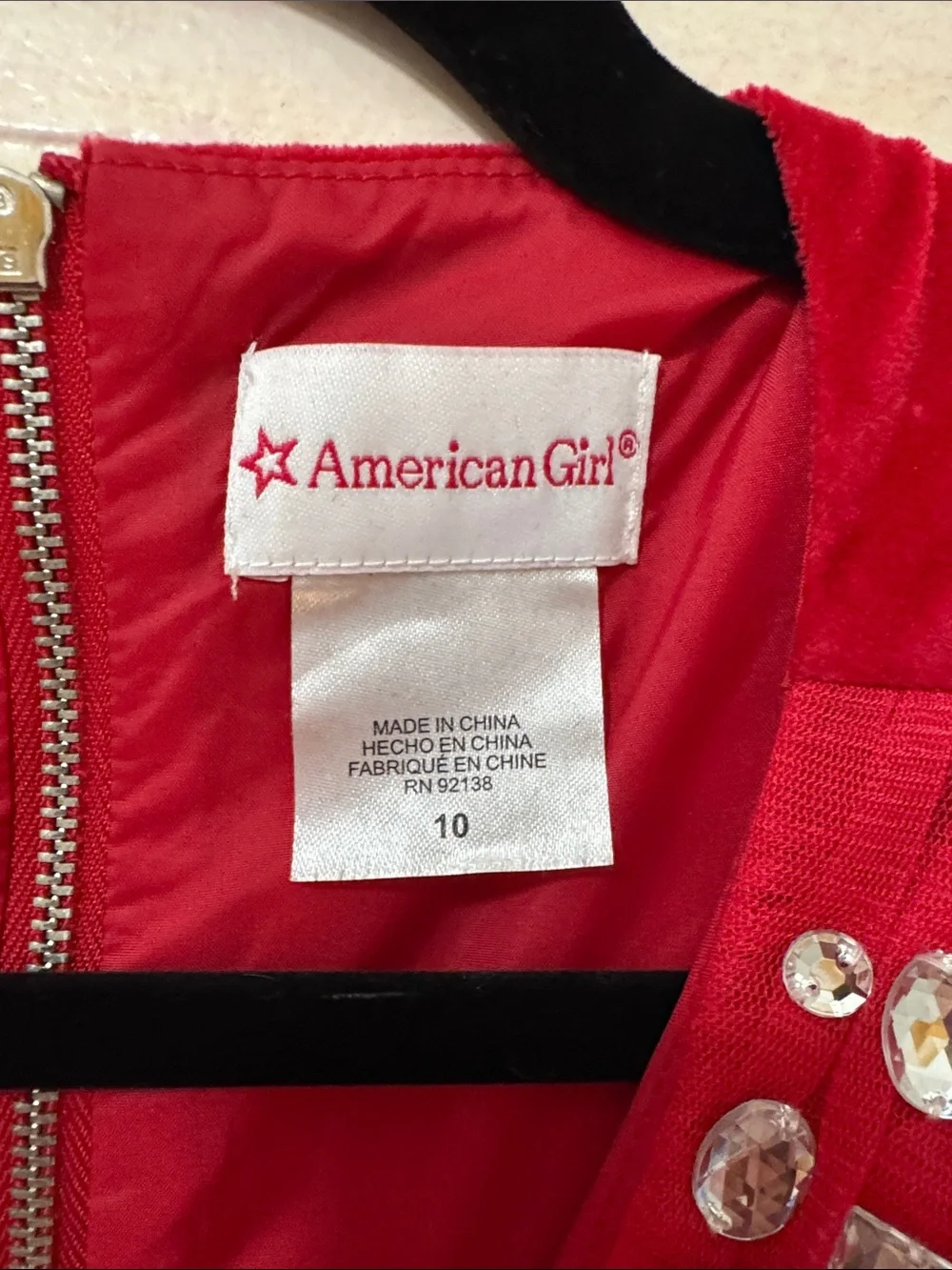 American Girl Red Sleeveless Party Dress with Rhinestone Accents